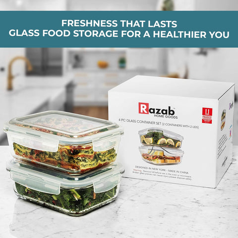 Razab container beside fork and spoon showing size and portioning advantage