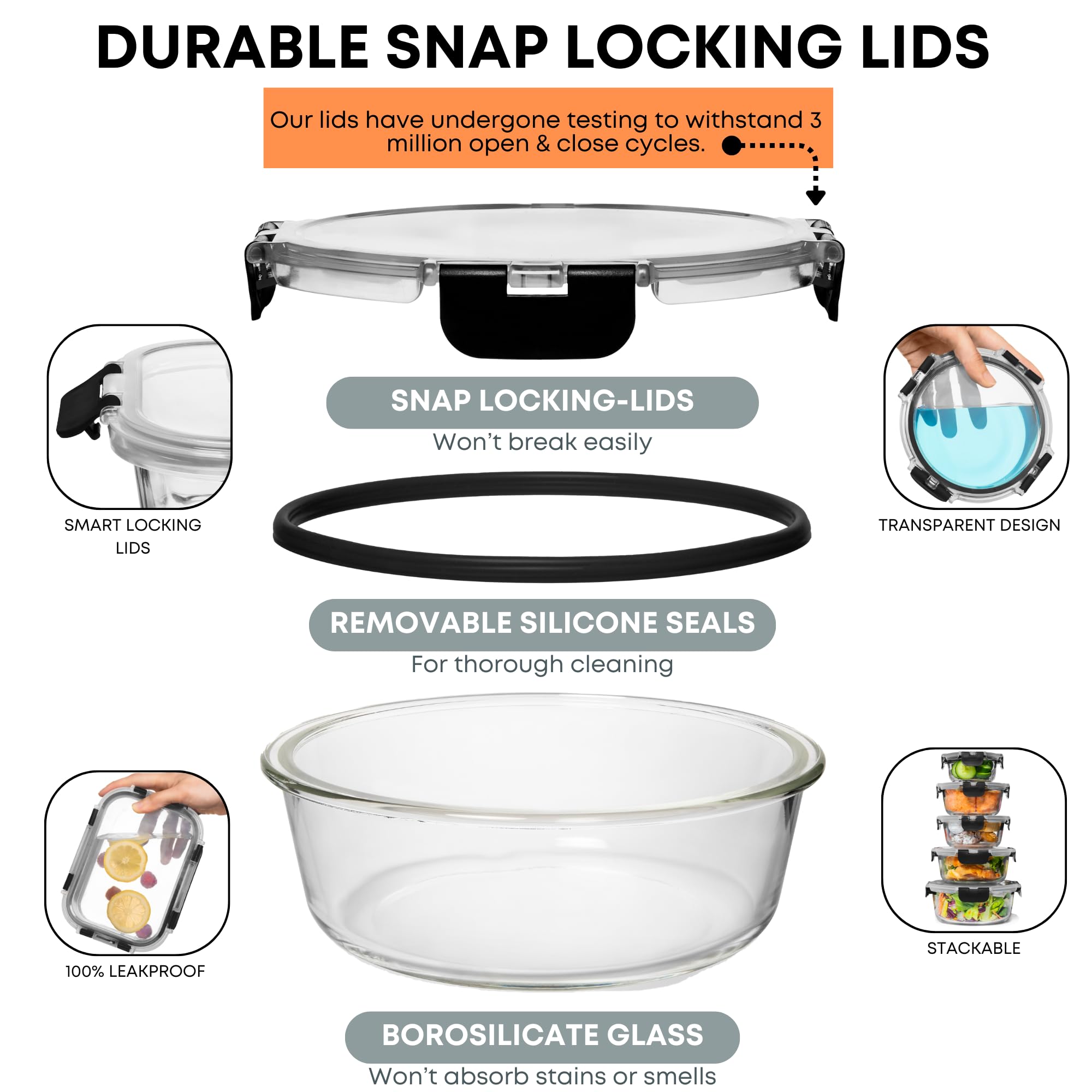 Razab top-down view of square and round containers displaying variety and clear visibility
