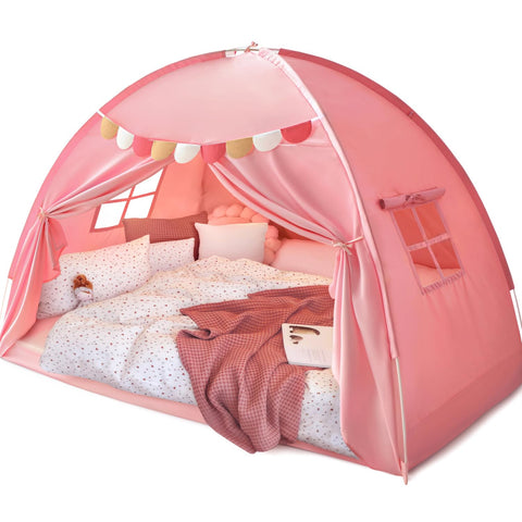 Razee full-size bed canopy front view showing privacy and style