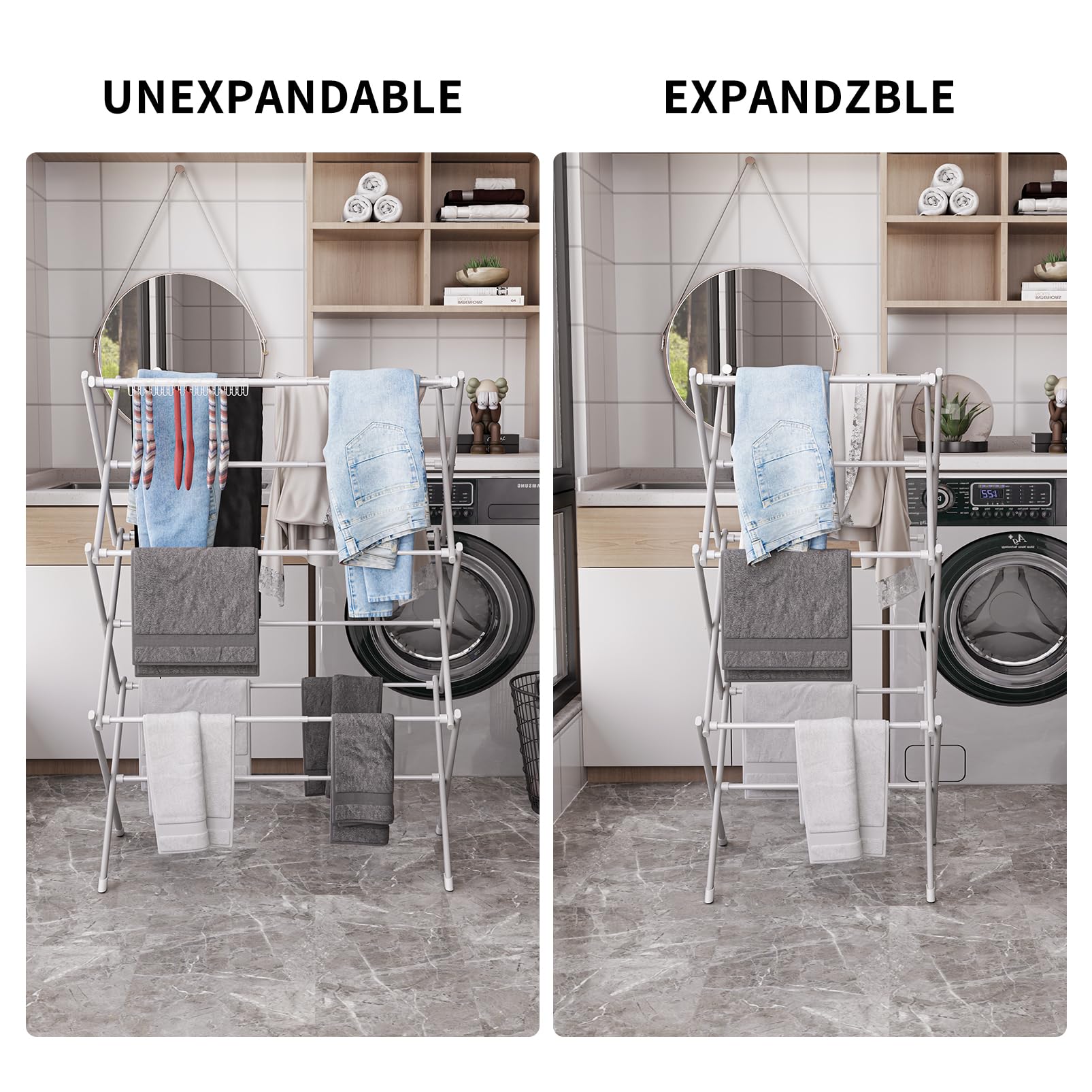 Rbitroise extendable steel rods detail allowing longer garments to hang