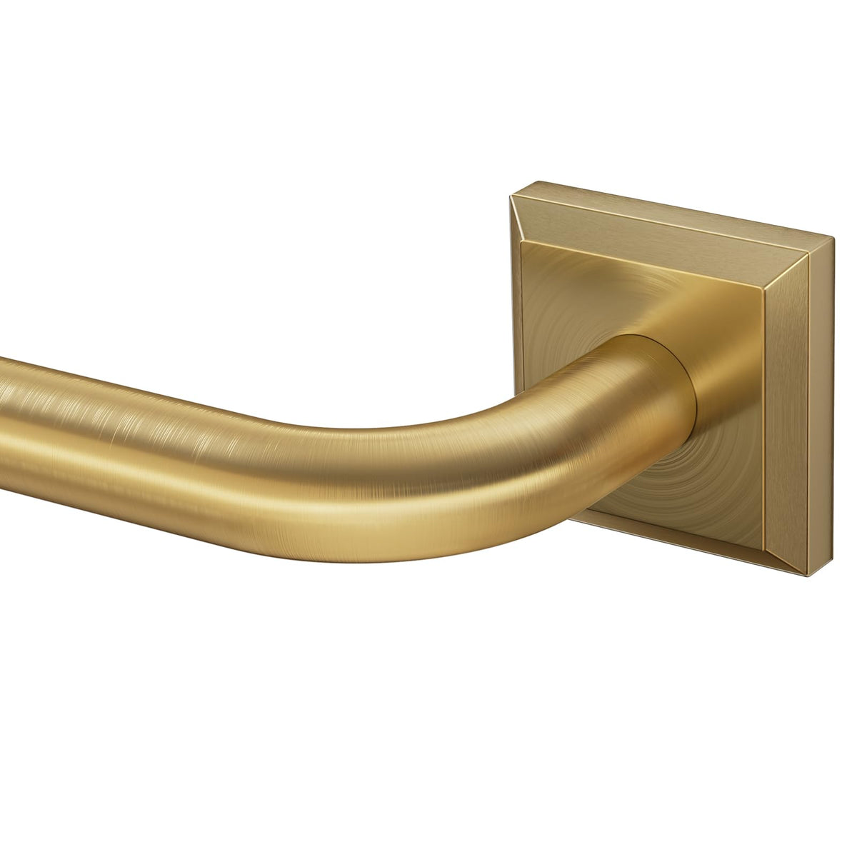 RBYCOS front view of brushed gold curtain rod showing clean modern profile and balance