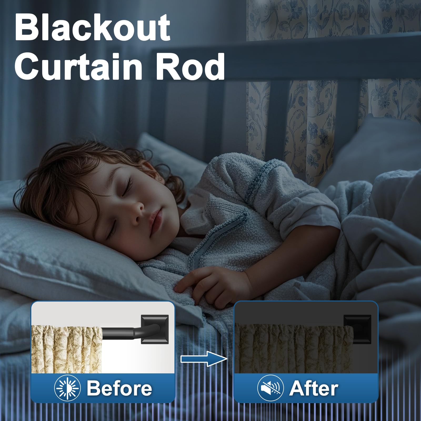 RBYCOS rod supporting blackout curtains in bedroom providing darkness benefit