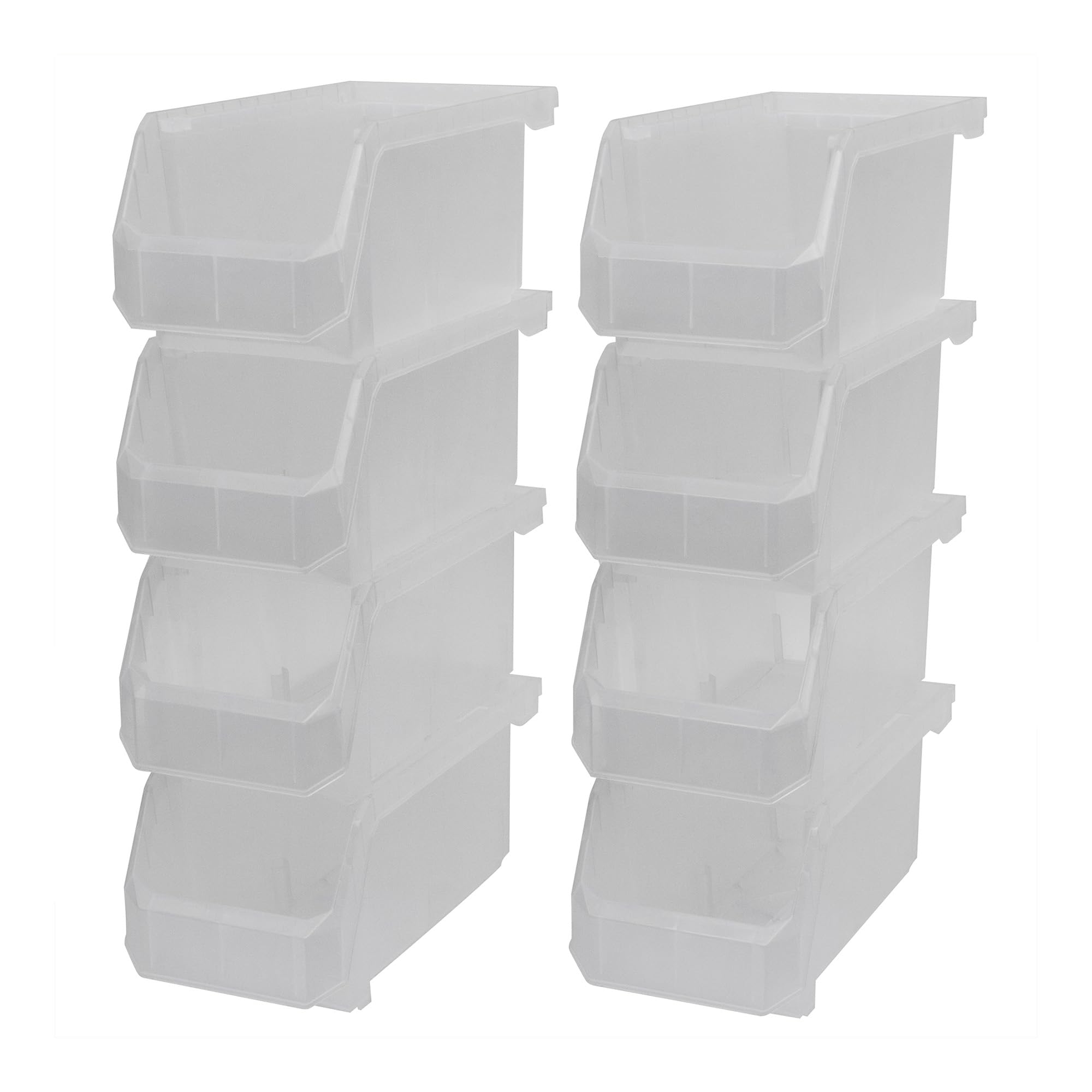 ReadySpace front view of 8-pack clear bins shows accessible open-front storage