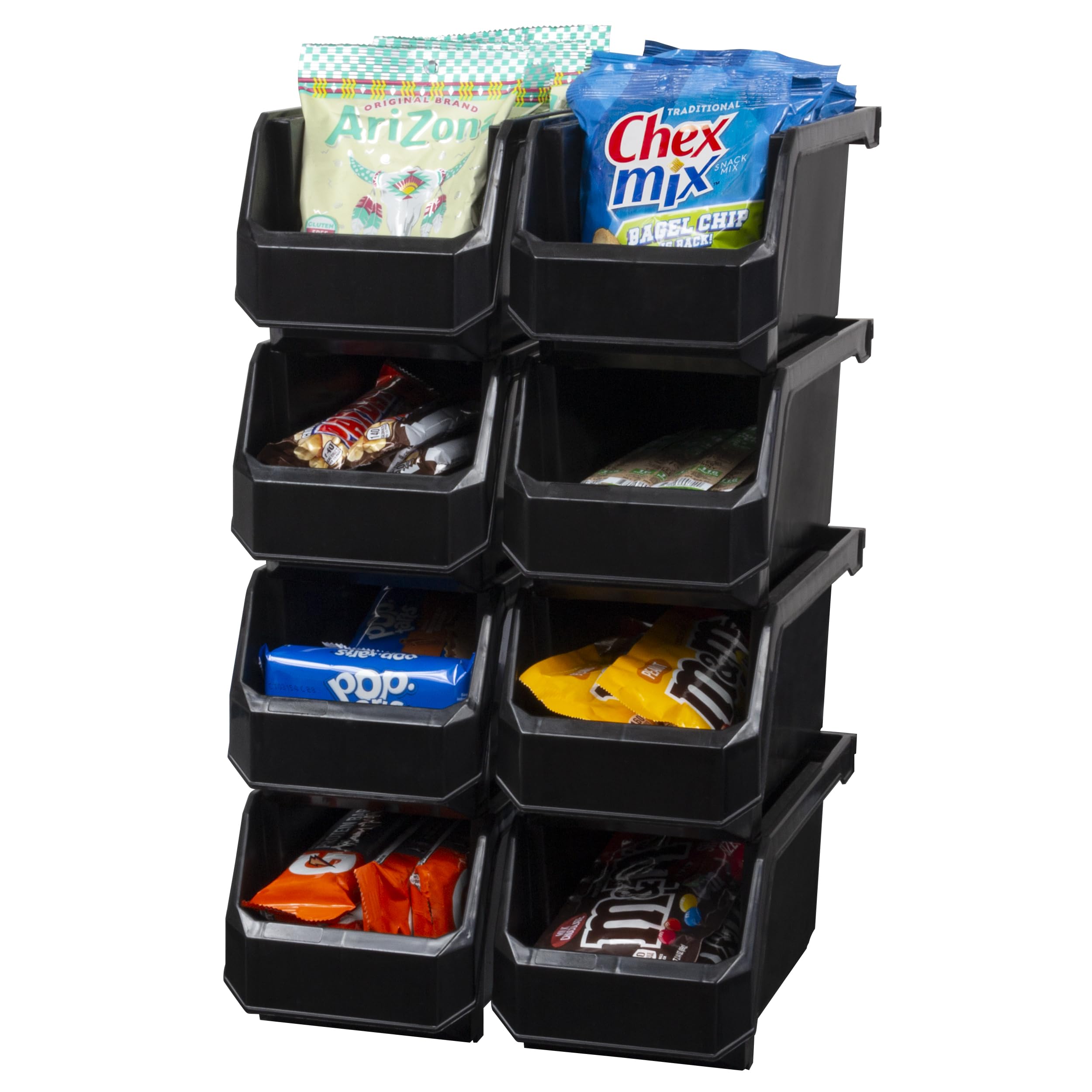 ReadySpace front view of eight black bins showing open-front access and quick retrieval