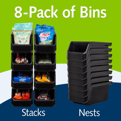 ReadySpace side profile of stacked bins demonstrating secure stacking feet for stability