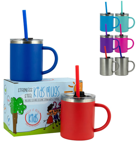 Real Deal Steel front view of two colorful kids mugs showing durable design and vibrant finish