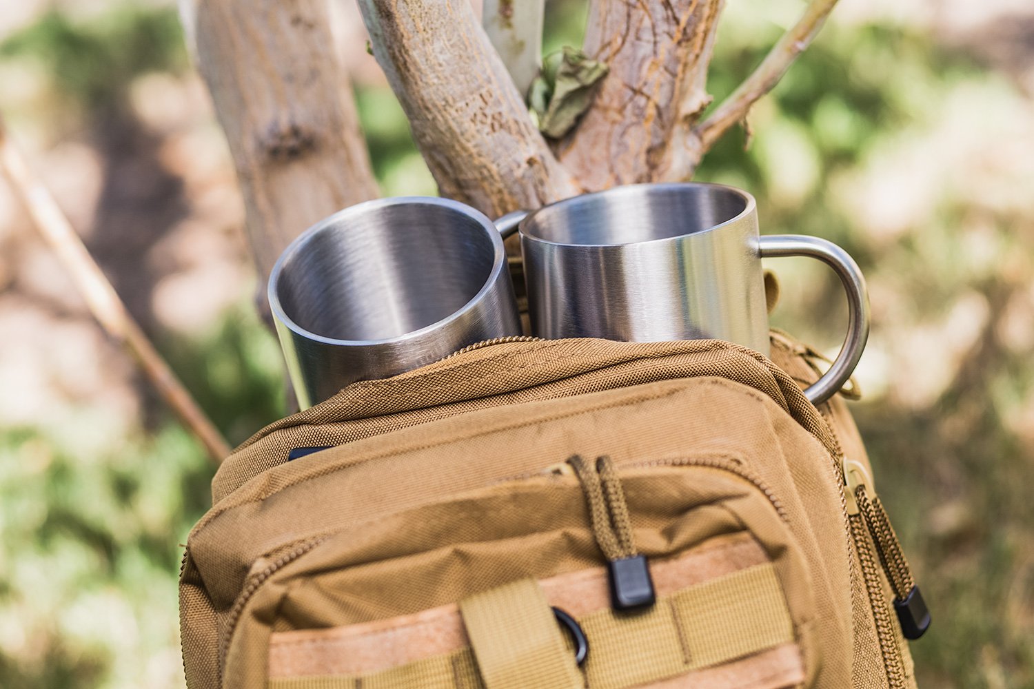 Real Deal Steel stacked mugs in cabinet showing space-saving storage benefit
