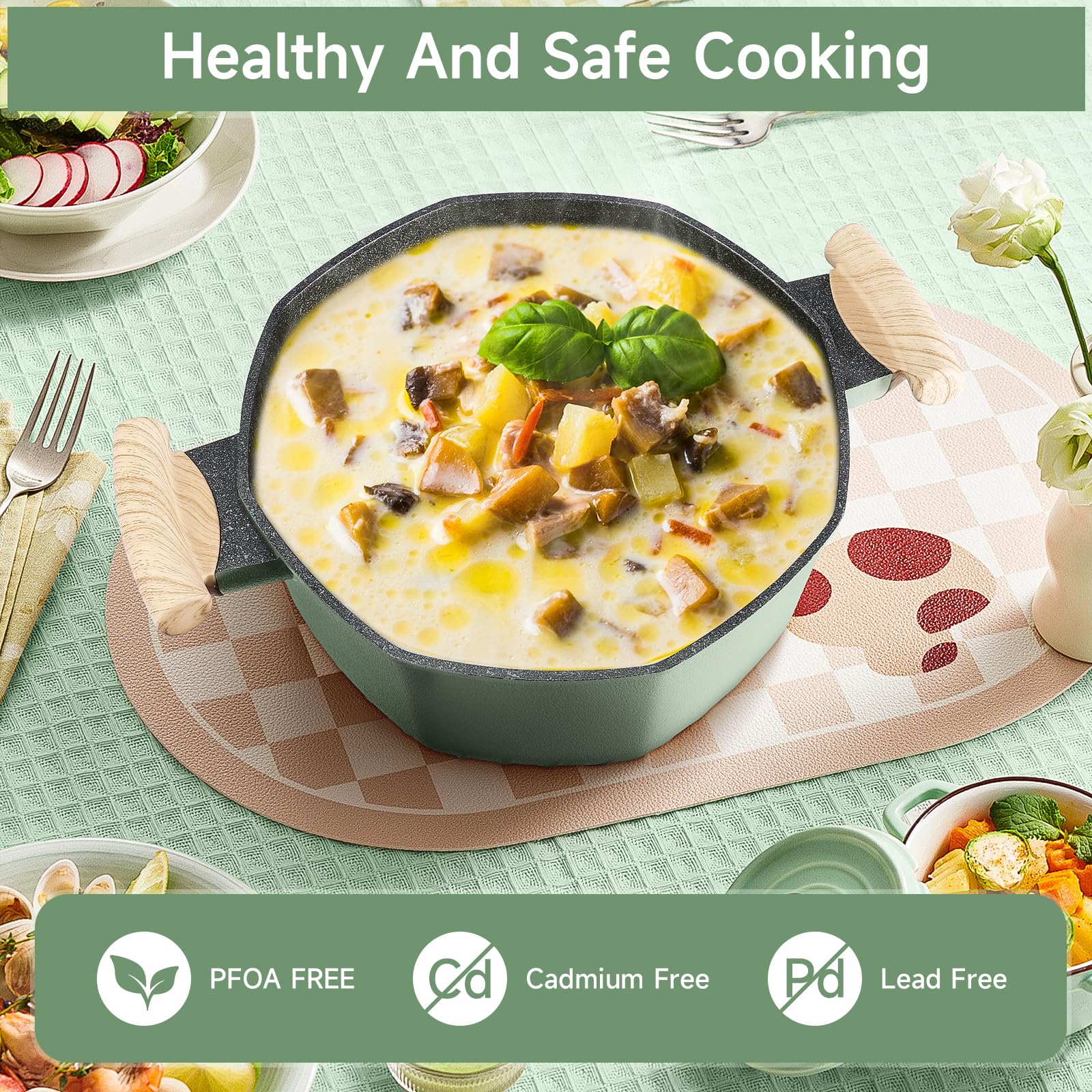 RealCool nonstick interior frying pan showing smooth surface for easy food release benefit