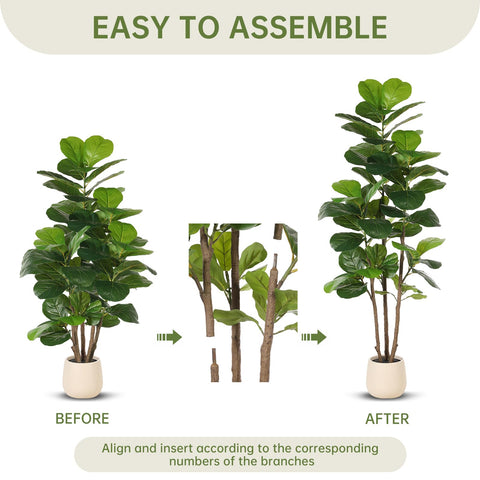 REALEAD fiddle leaf fig next to sofa showing height and room-scale benefit