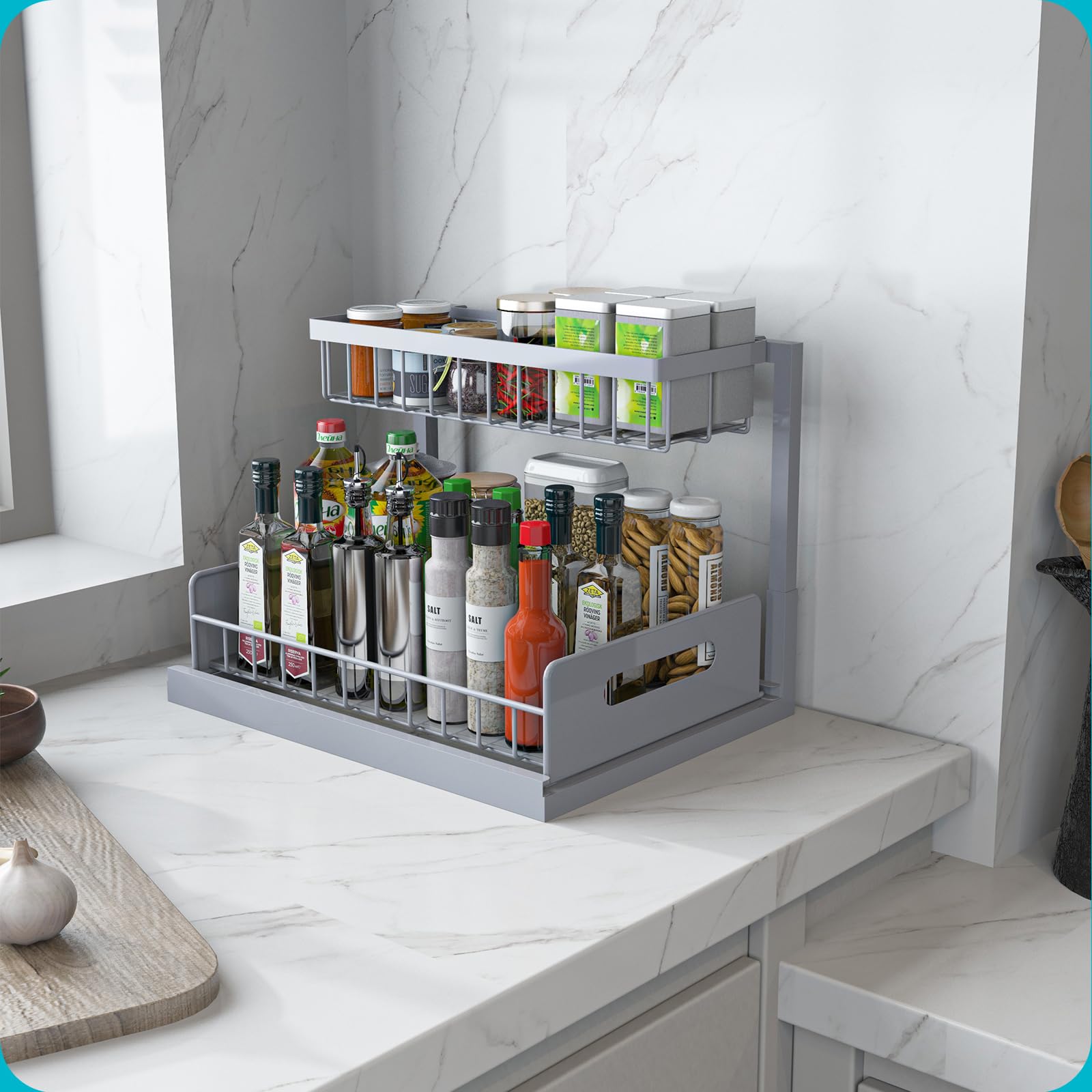 REALINN close-up of suction cups and tape securing organizer without drilling