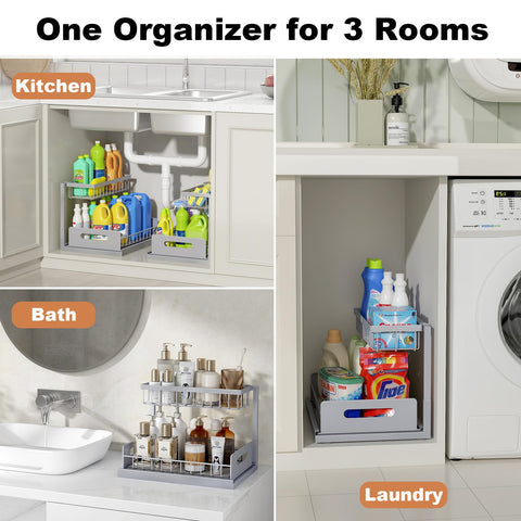 REALINN installed in kitchen cabinet displaying organized cleaning supplies