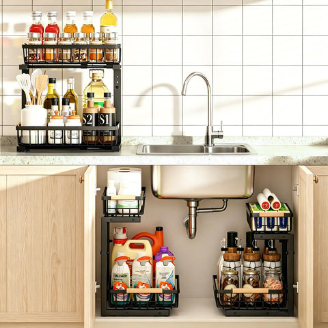 REALINN installed under-sink in kitchen showing organized, accessible storage benefit