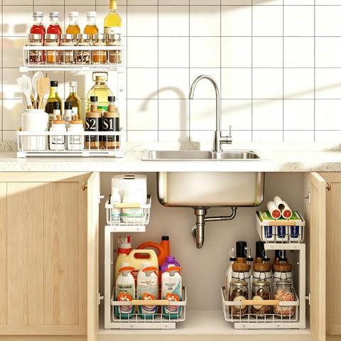 REALINN organizer installed in kitchen cabinet maximizing under-sink space