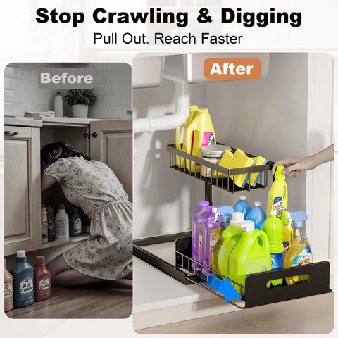 REALINN pull-out drawer extended with bottles for quick access benefit
