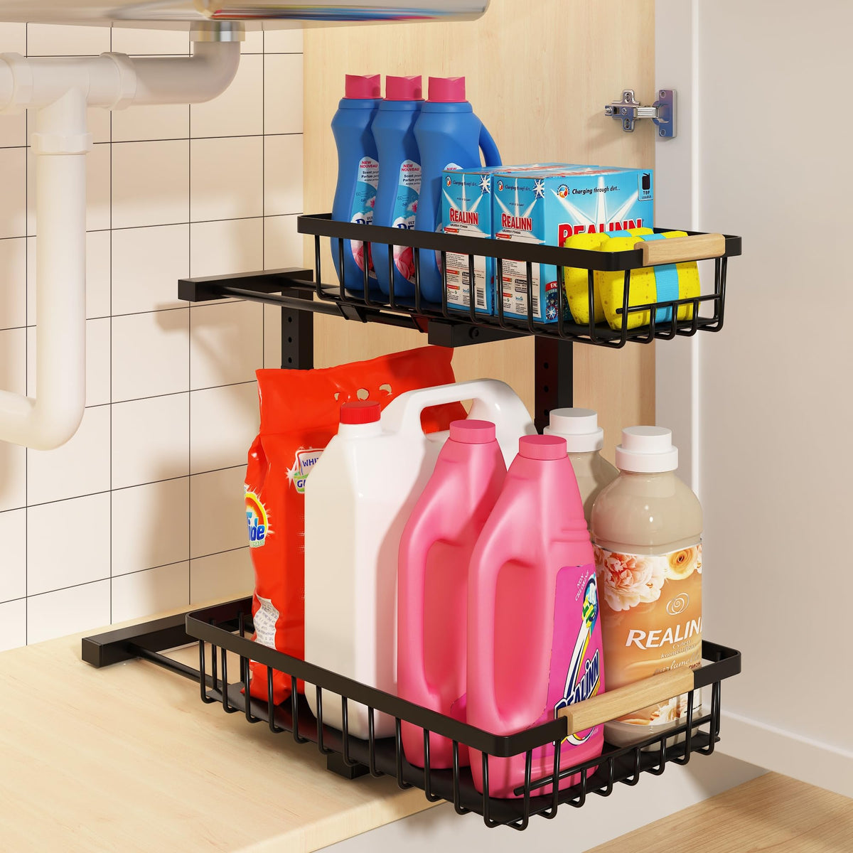 REALINN front view showing tidy two-tier pull-out access and saved space