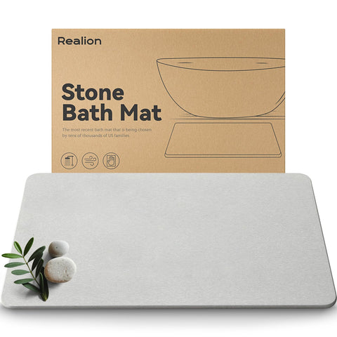 Realion front view light gray mat showing clean modern styling and fast drying benefit