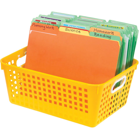 Really Good Stuff basket filled with books showing capacity and neat sorting benefit