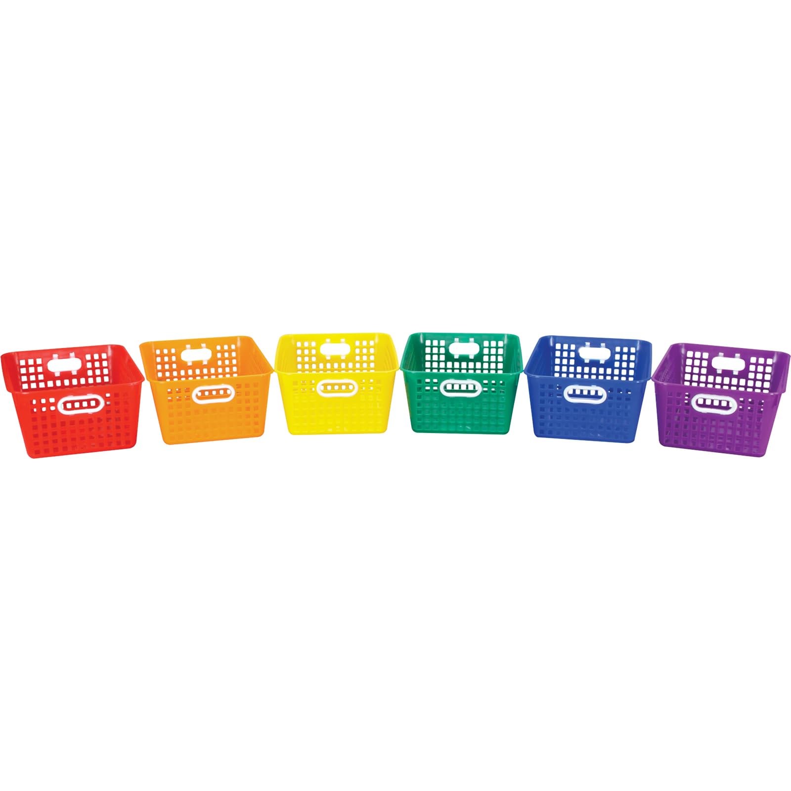 Really Good Stuff colorful baskets lined on shelf for easy color-coded organization benefit