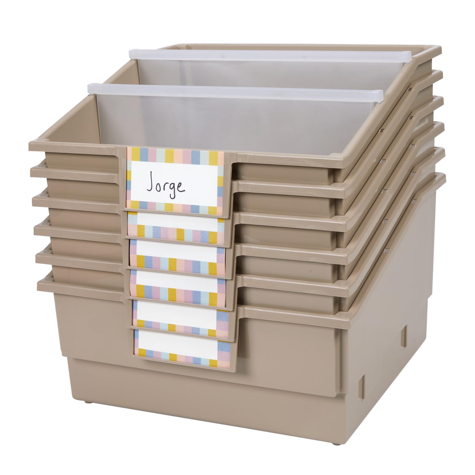 Really Good Stuff front view of six bins showcasing tidy book display