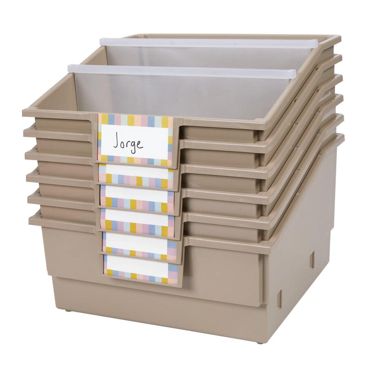Really Good Stuff front view of six bins showcasing tidy book display