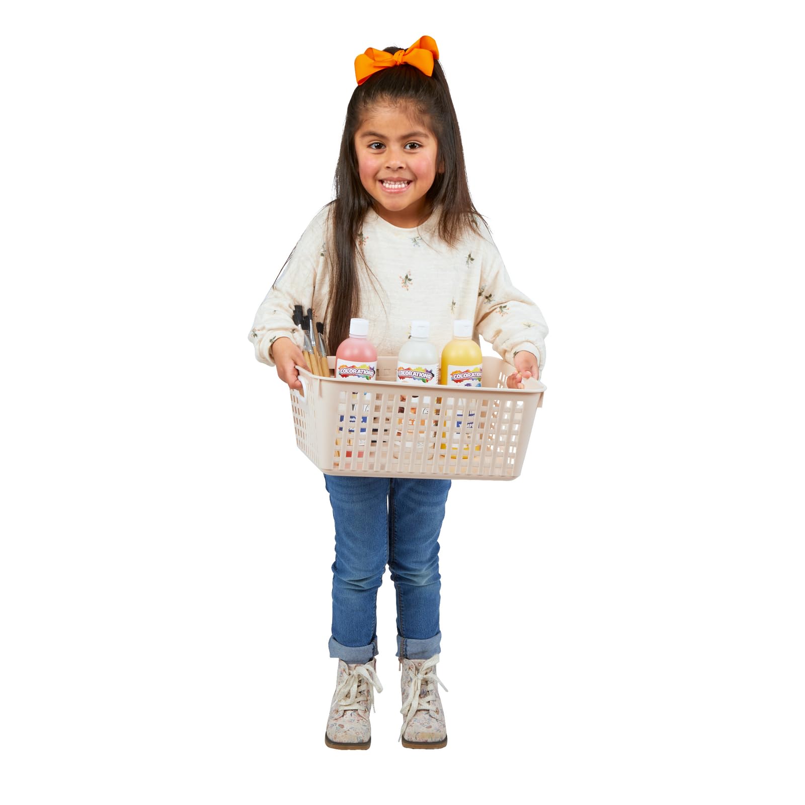 Really Good Stuff baskets in classroom cubby promoting quick cleanups