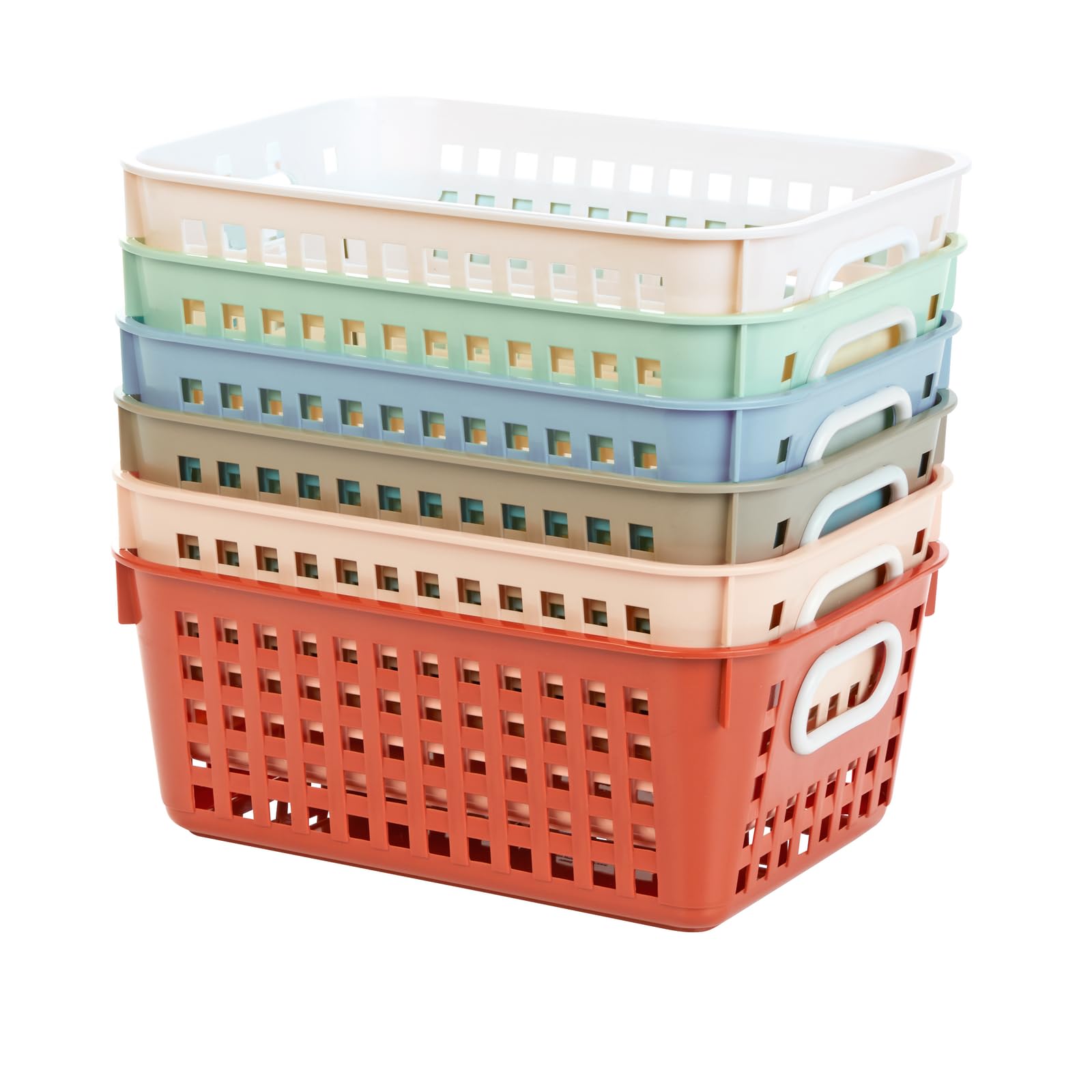 Really Good Stuff baskets on classroom shelf showing tidy, accessible organization