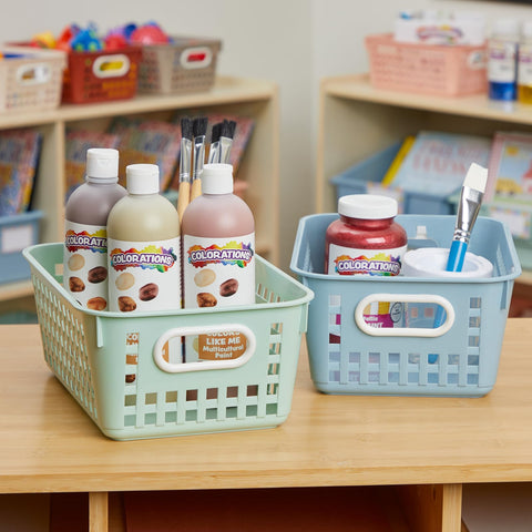 Really Good Stuff baskets in a kids room showing colorful, kid-friendly organization