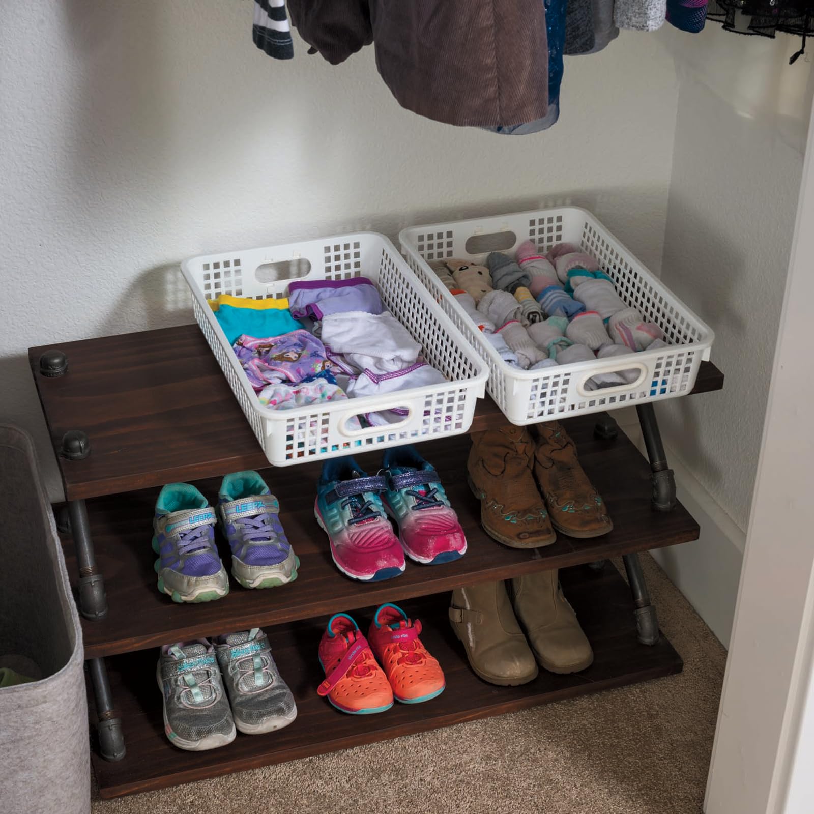 Really Good Stuff baskets beside letter paper showing true size