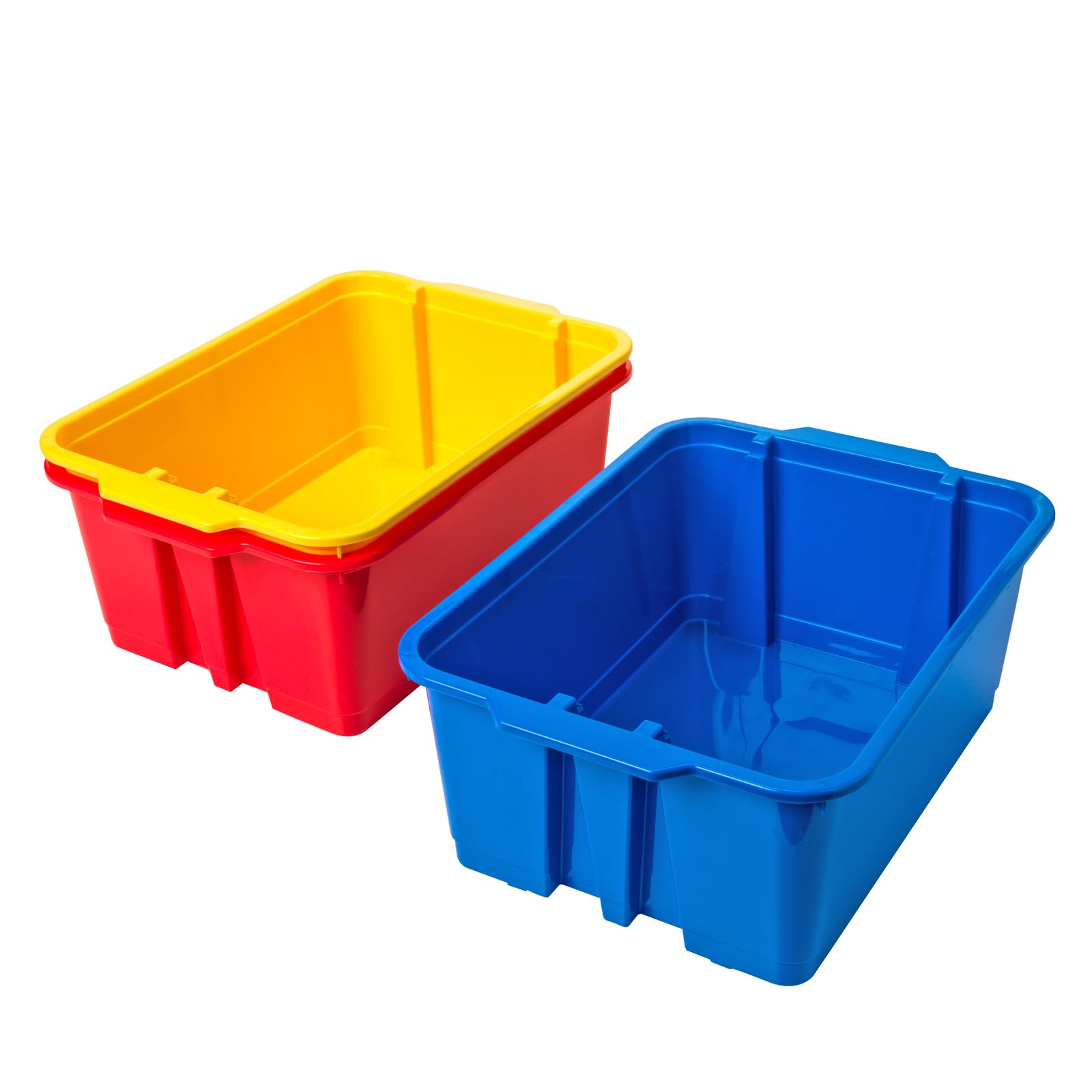 Really Good Stuff stacked bins on shelf demonstrating space-saving vertical storage