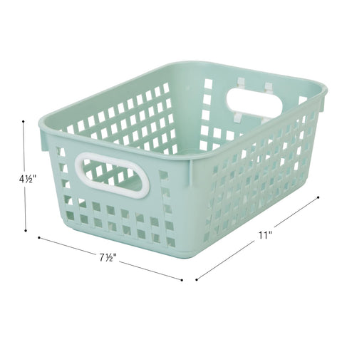 Really Good Stuff stacked baskets showing space-saving vertical storage