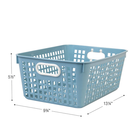 Really Good Stuff stacked baskets on shelf maximizing vertical space