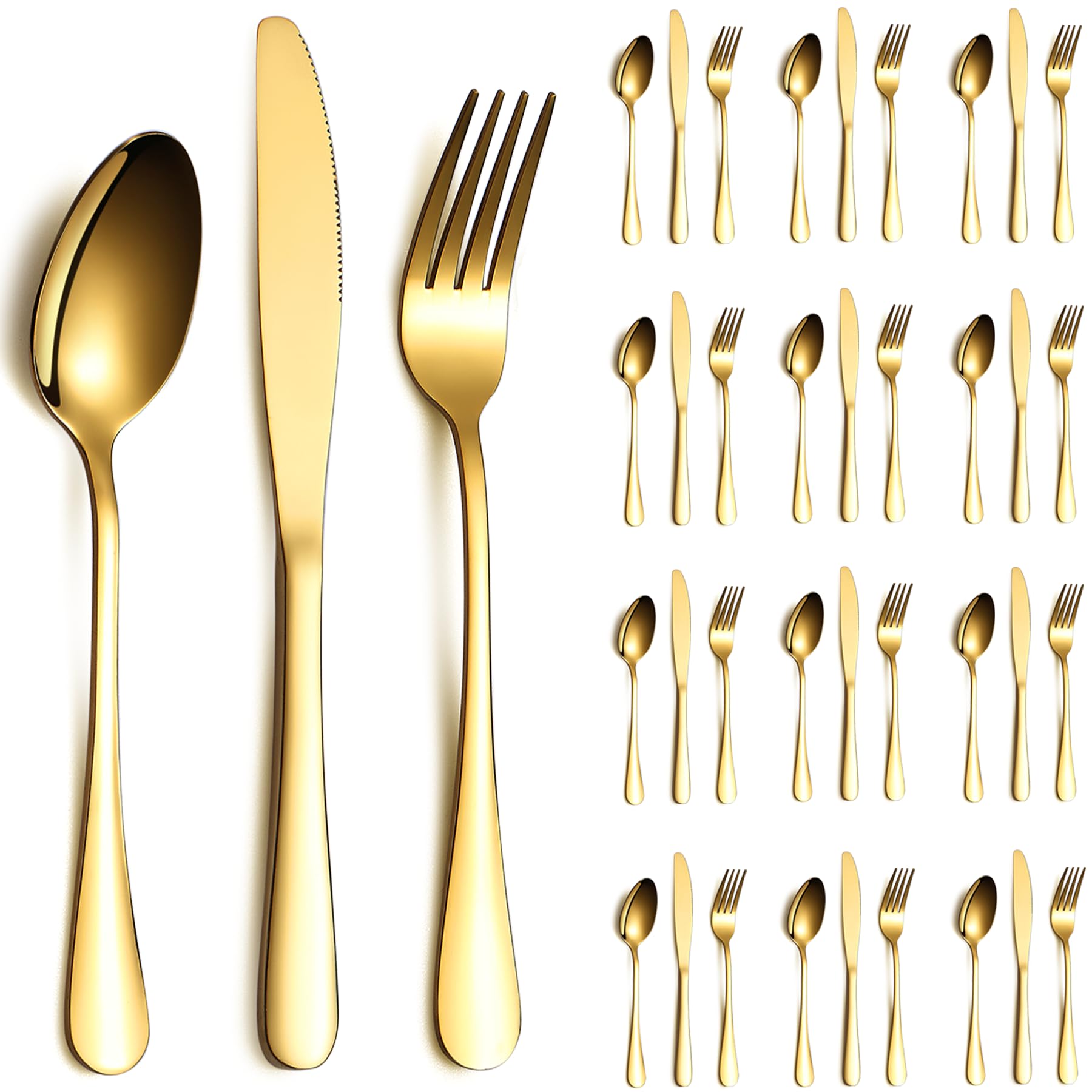 ReaNea gold flatware full set front view shows elegant complete service