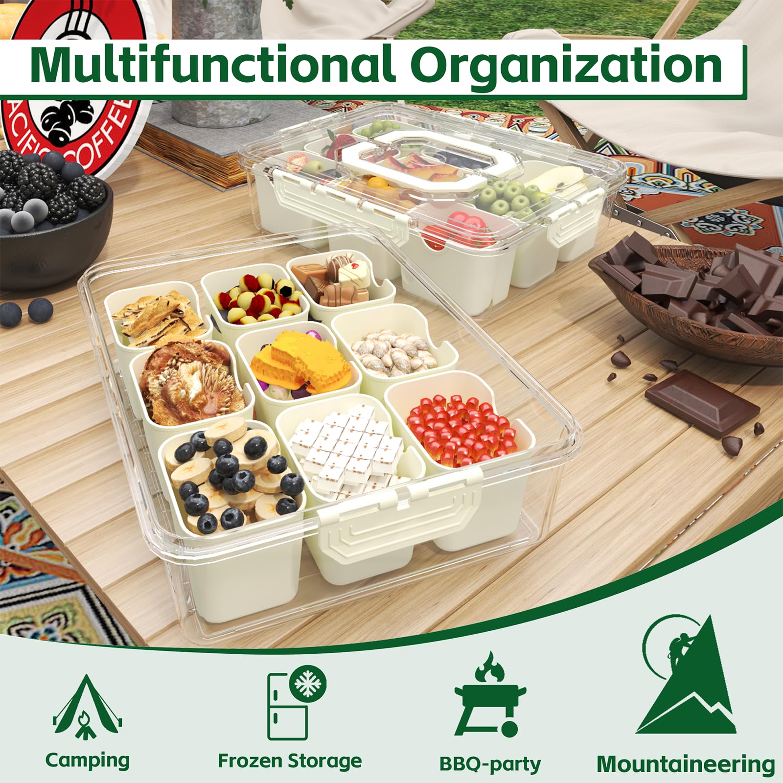 REBECAT top-down view revealing nine compartments ideal for snack organization