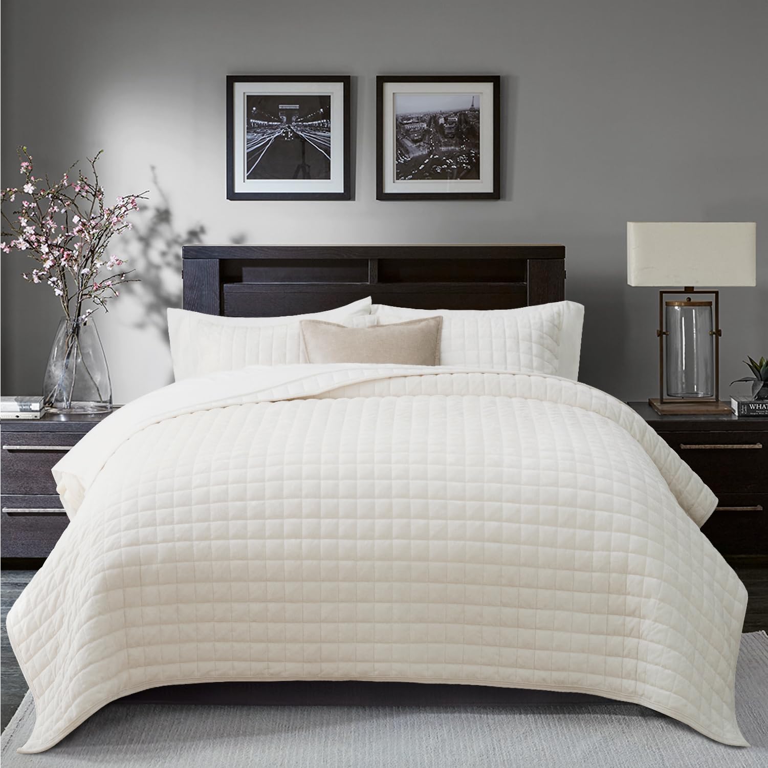 RECYCO front view of king cream quilt showing elegant finish and cozy appeal