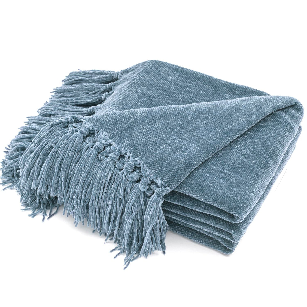 RECYCO folded chenille throw front view shows neat styling and cozy benefit