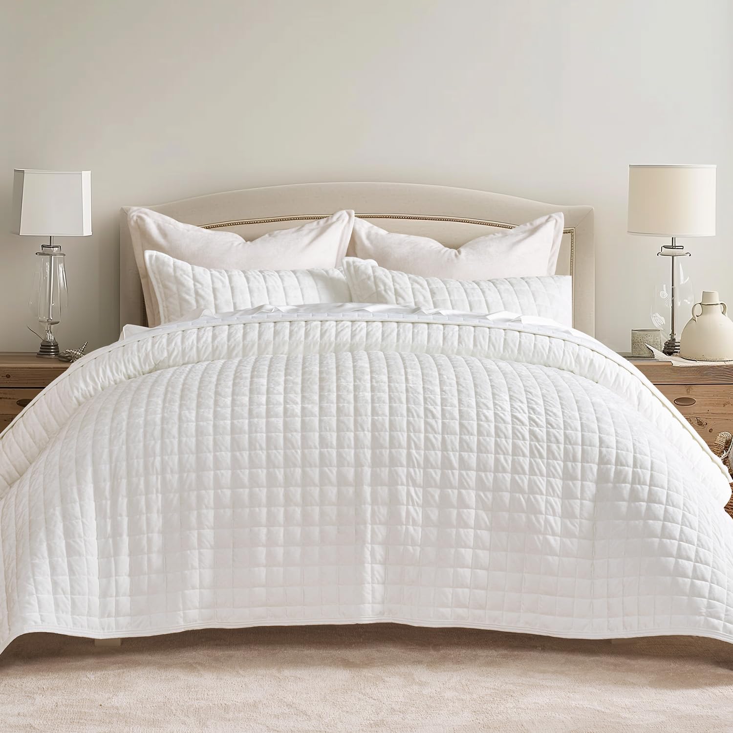 RECYCO front view bright white quilt showing clean, modern finish and instant bedroom refresh