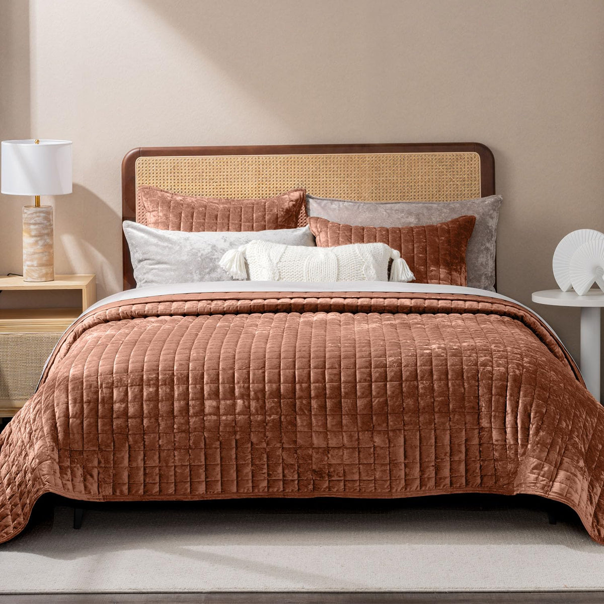 RECYCO king quilt front view in terracotta showing plush appearance and cozy style