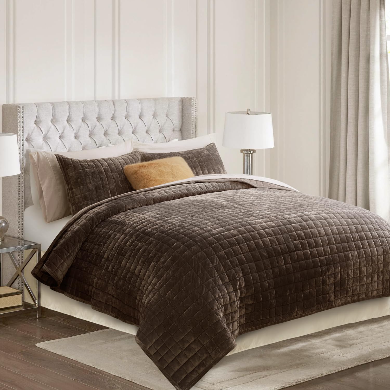 RECYCO front view of quilt on full queen bed shows plush warmth