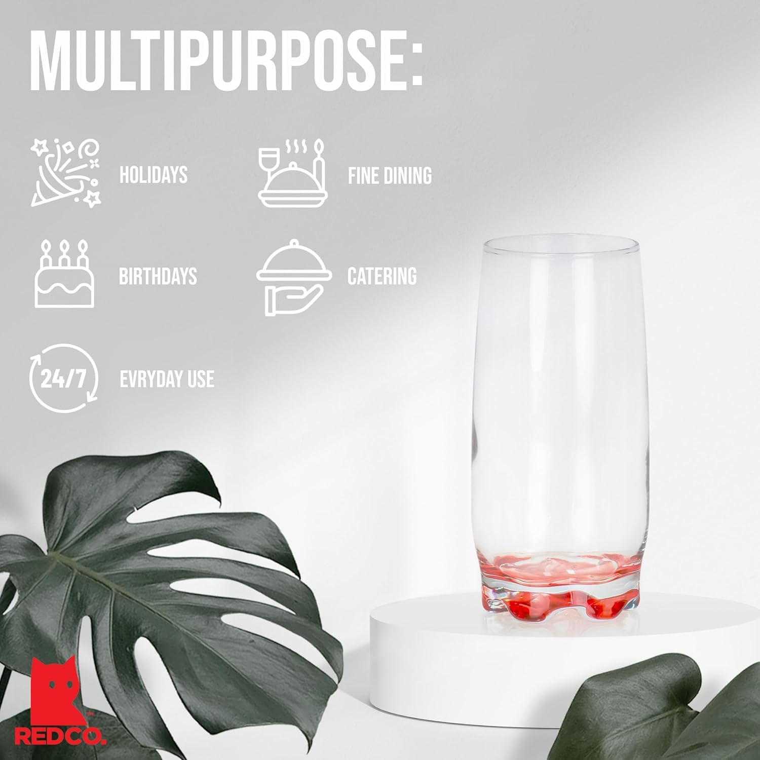 Red Co. glasses in a table setting showing versatility and everyday usability