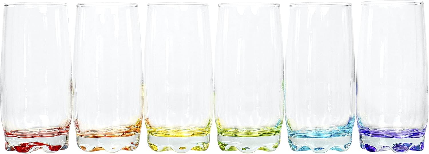 Red Co. glass next to soda can demonstrating 13.25 oz capacity and scale