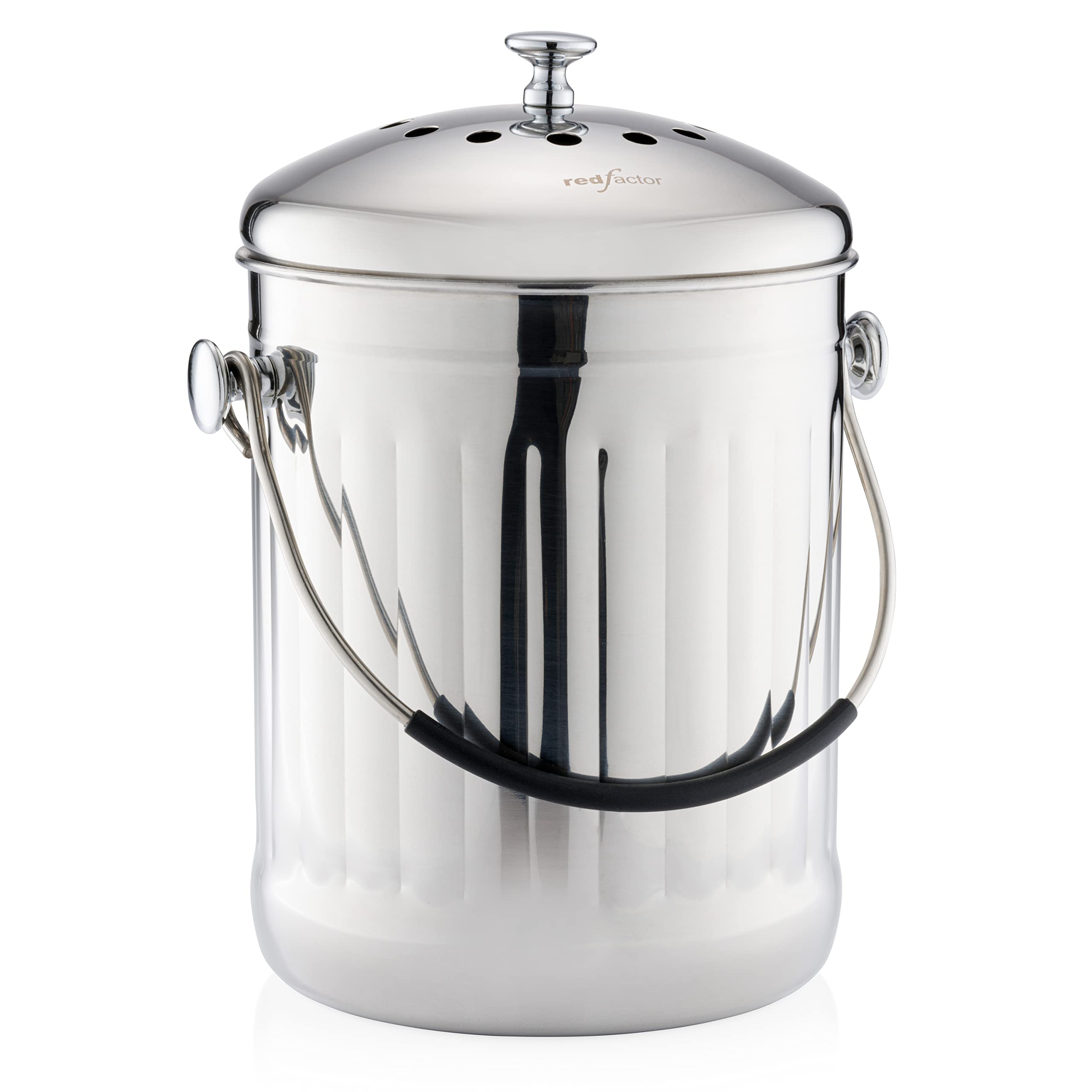 RED FACTOR front view with dome lid showing elegant countertop presence and odor control