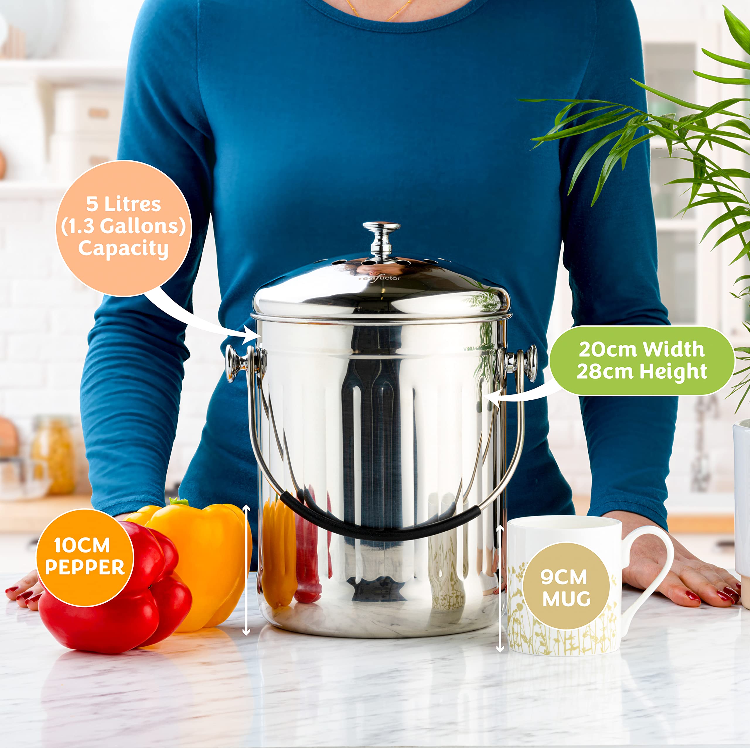 RED FACTOR in kitchen setting demonstrating tidy compost storage and stylish design