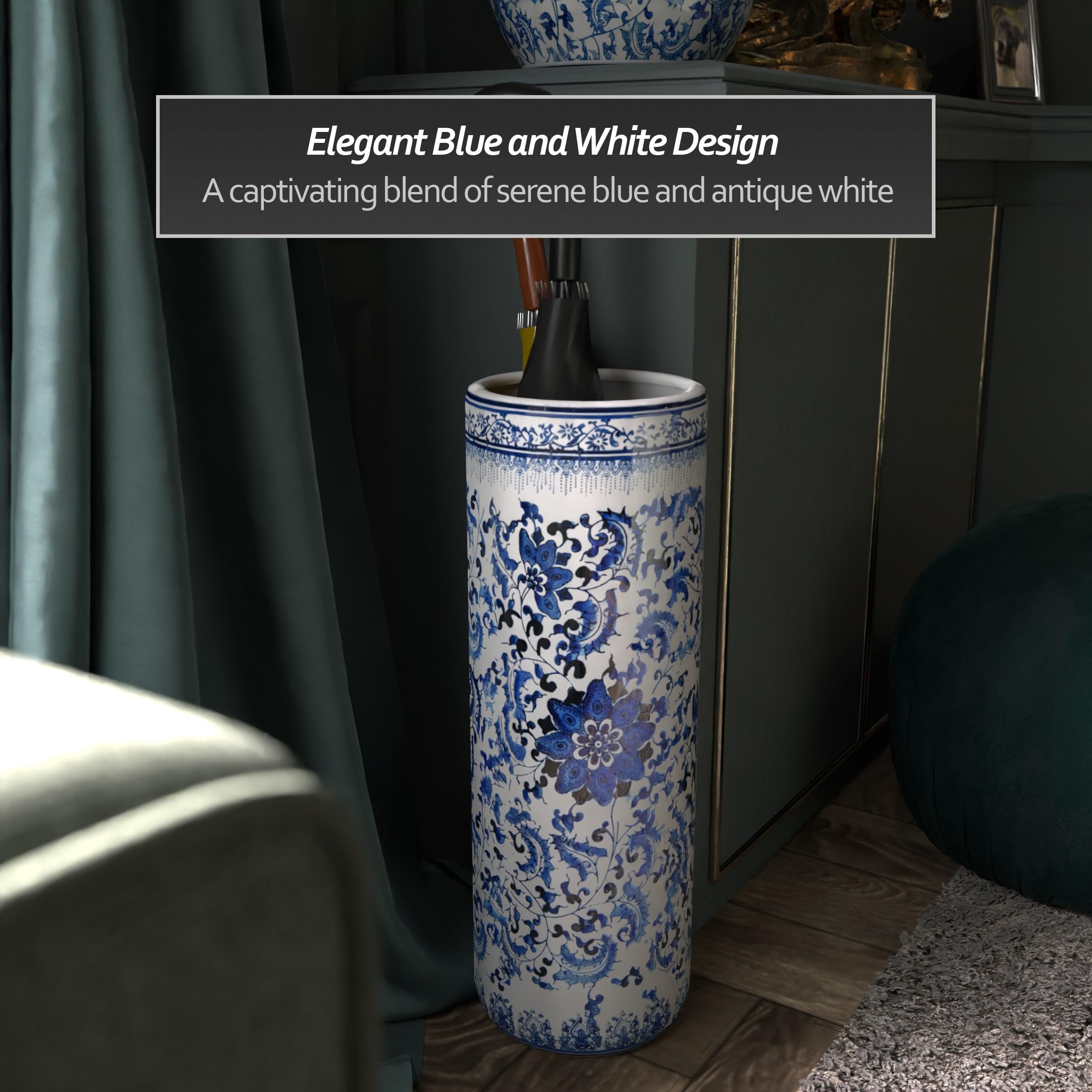Red Lantern close-up of blue-and-white floral pattern highlighting artisan hand-painted detail
