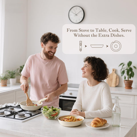 Redchef 8-inch frying pan top view illustrating smooth nonstick surface for easy release