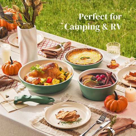 Redchef complete 16-piece set laid out illustrating included pans, lids, utensils and handles