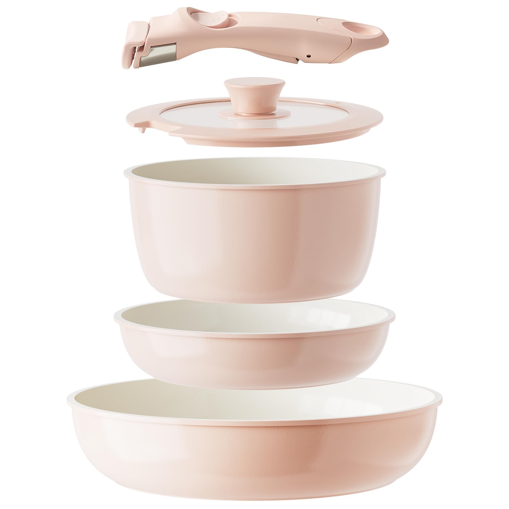 Redchef front packaging in pink showing full cookware set and space-saving benefits