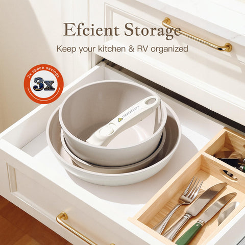 Redchef handle detached in hand highlighting quick removal for compact storage