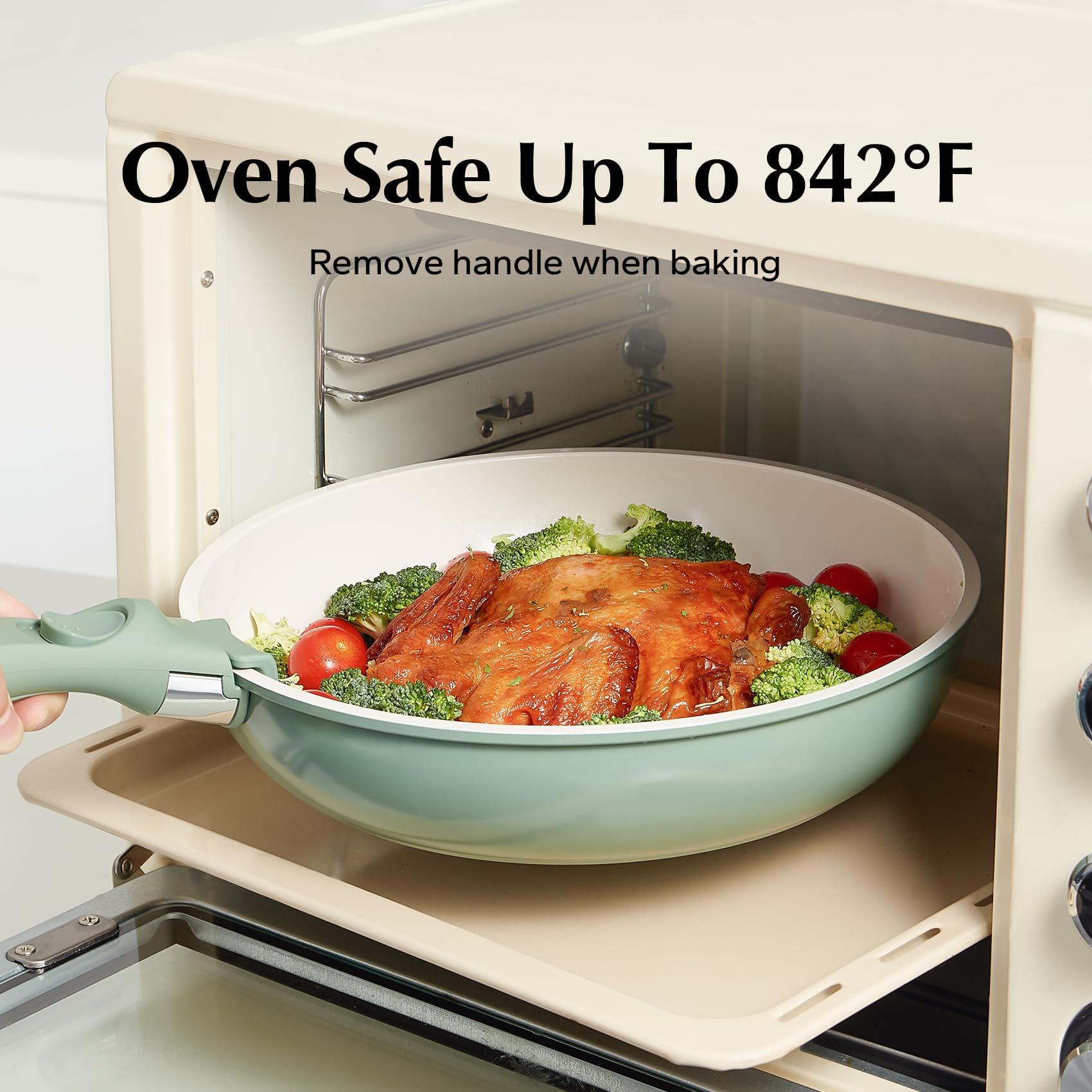 Redchef oven scene with handle detached showing oven-safe capability for roasting