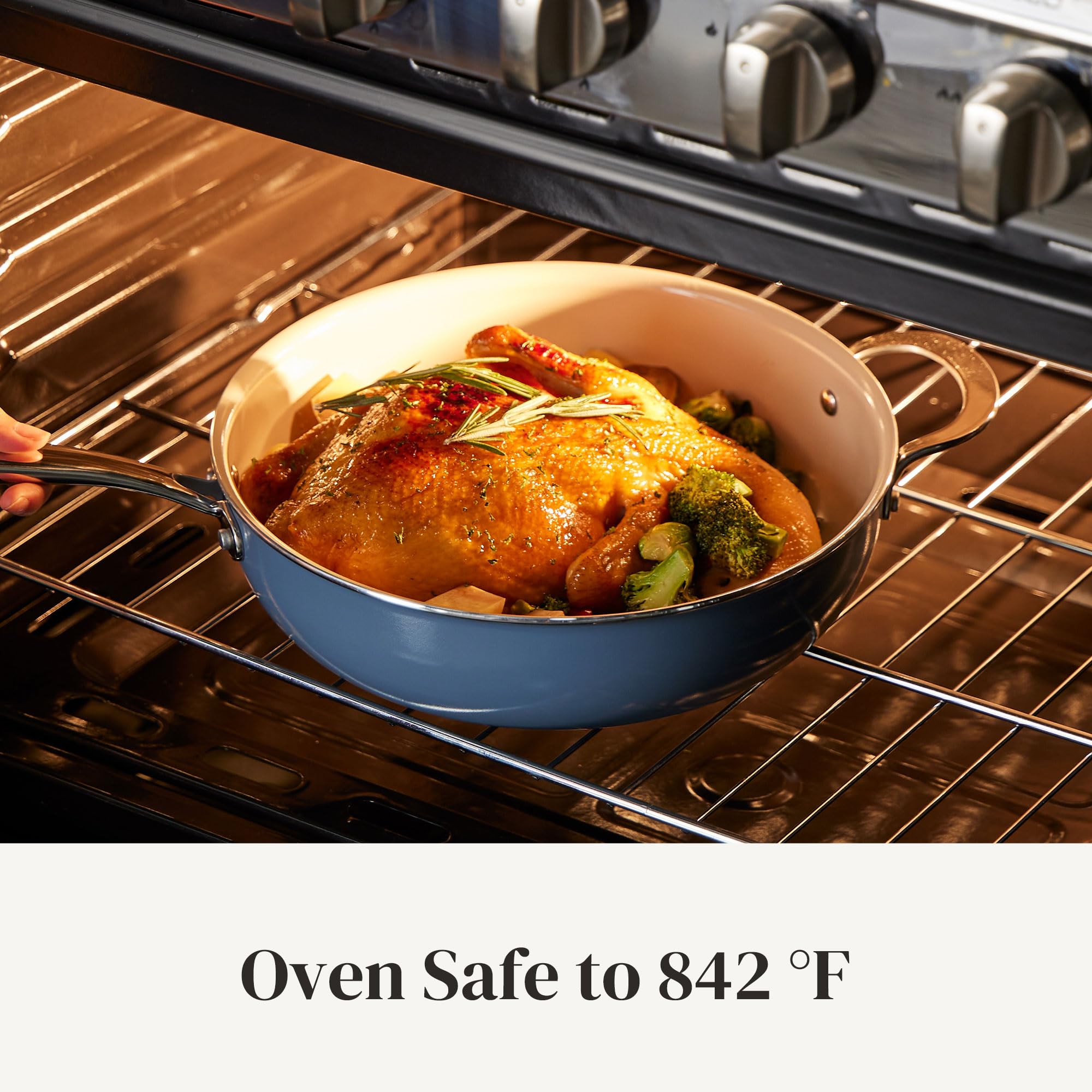 Redchef saucepan with included silicone utensils showing safe use