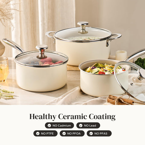Redchef 2.5qt and 3.5qt saucepans overhead view, demonstrating set versatility for meals